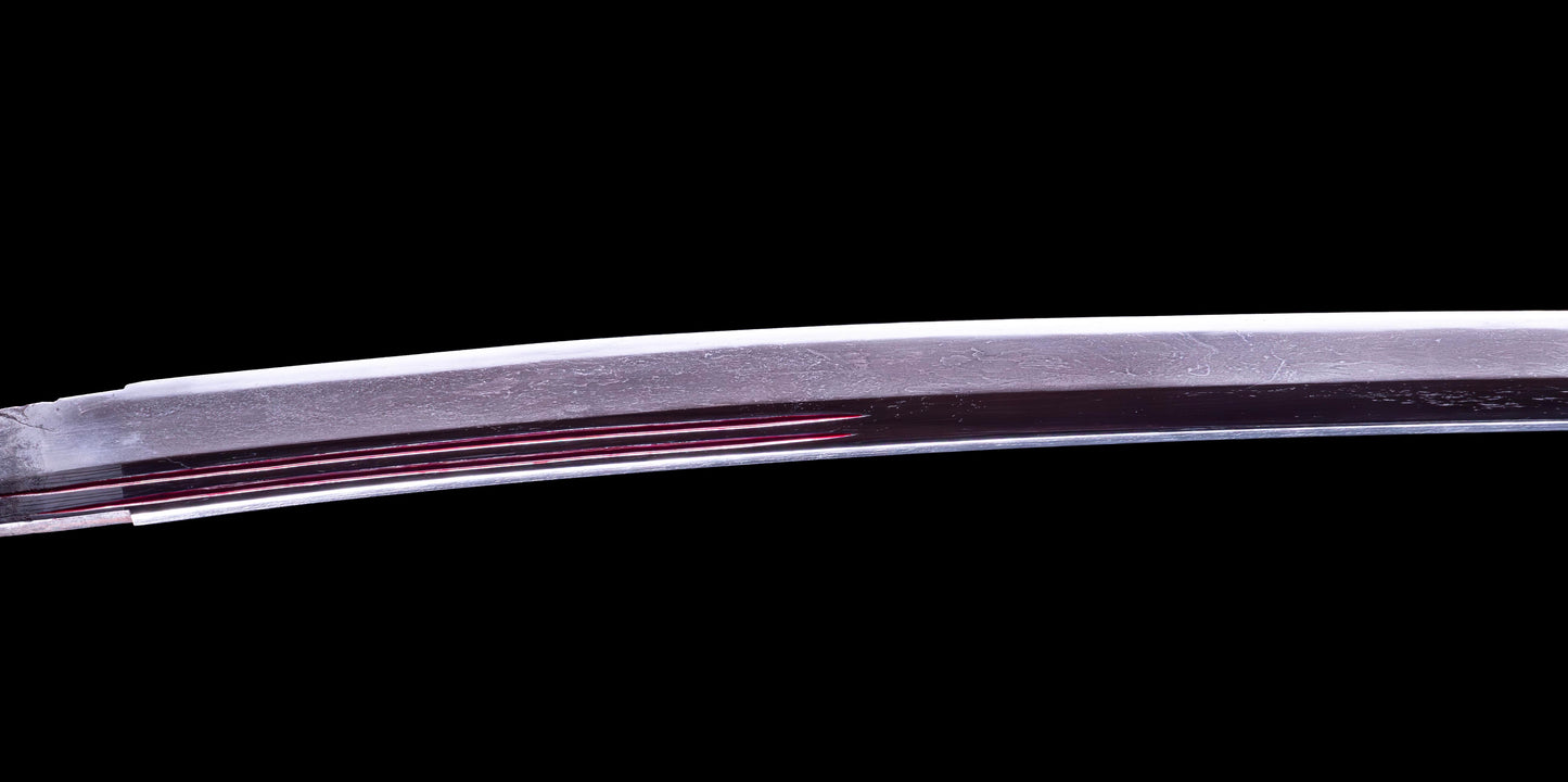 Épée Katana japonaise antique avec rainure laquée rouge 