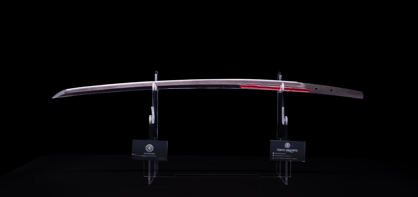 Épée Katana japonaise antique avec rainure laquée rouge 