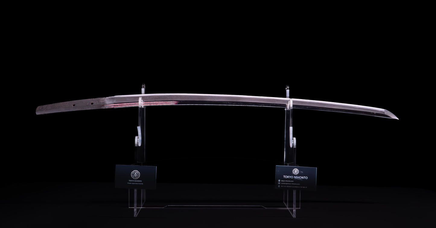 Épée Katana japonaise antique avec rainure laquée rouge 