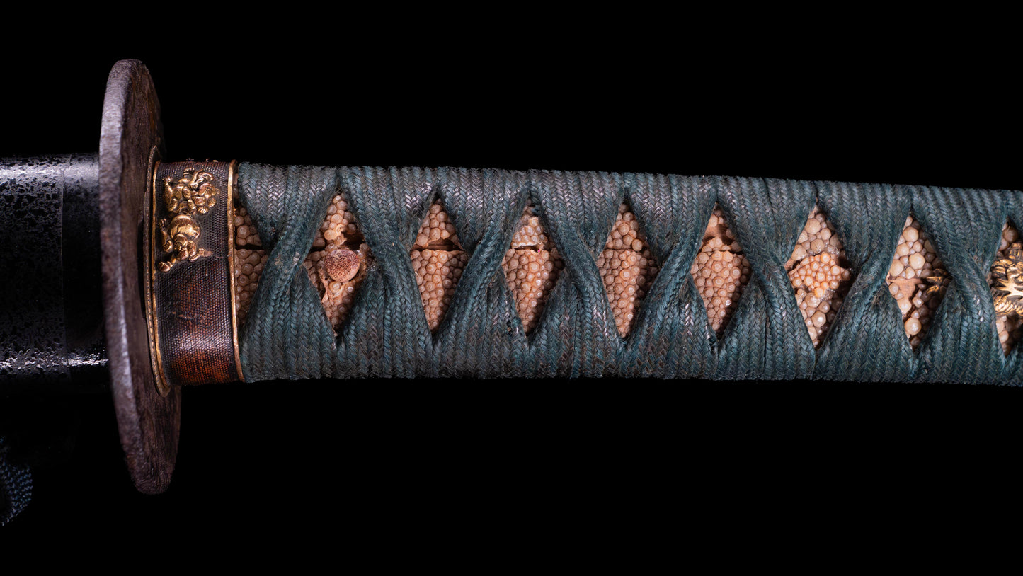 Épée Katana japonaise antique avec rainure laquée rouge 